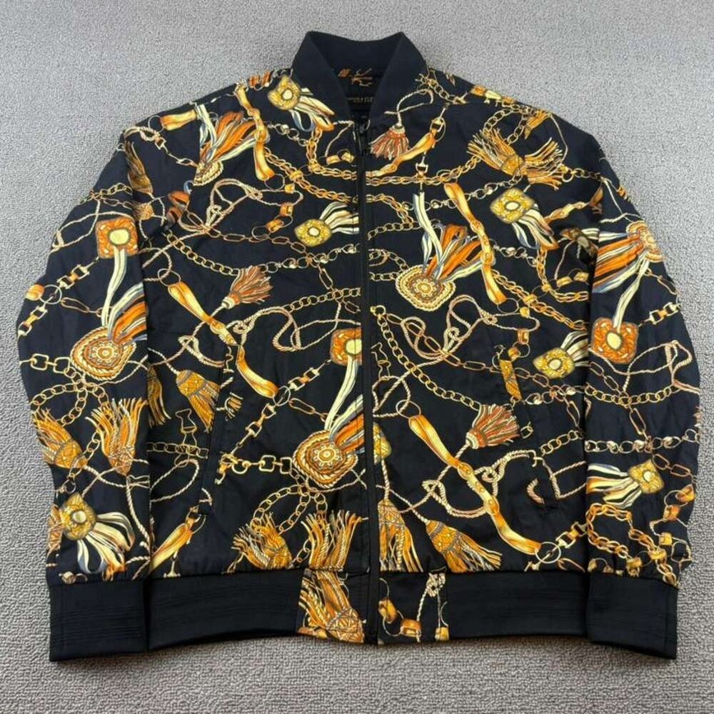 Denim & Flower Ricky Singh Mens S Baroque Chain Tassel Print Light Bomber Jacket